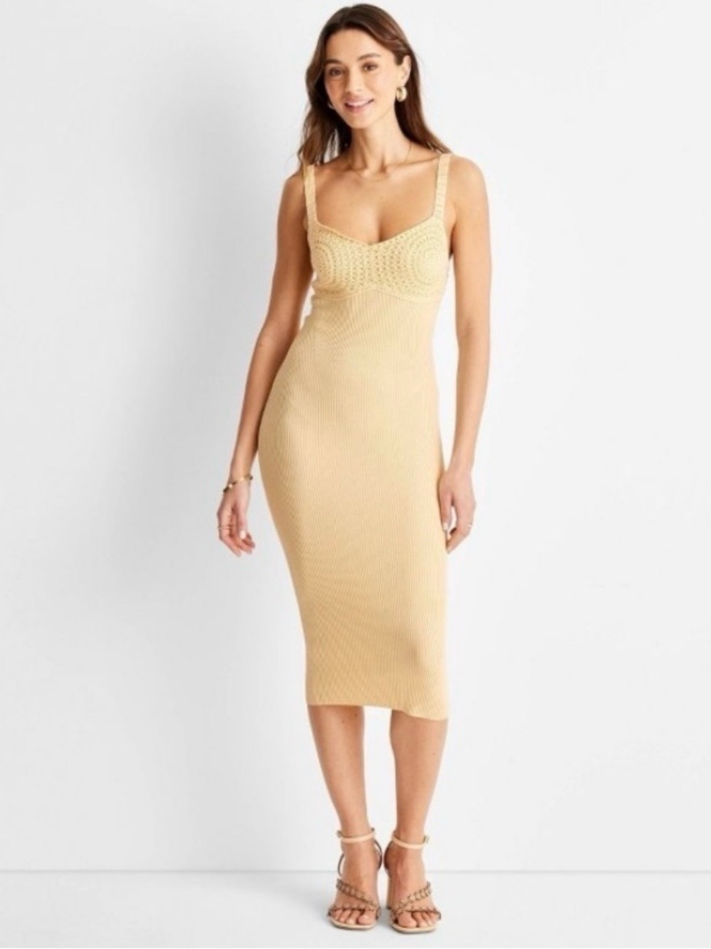 Future Collective with Jenny K. Lopez Sweetheart Open-Work Stitch Midi Dress- XS